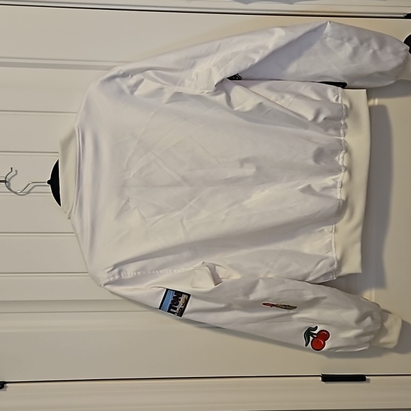 White Bomber Jacket With Patches Size XL - Picture 6 of 8